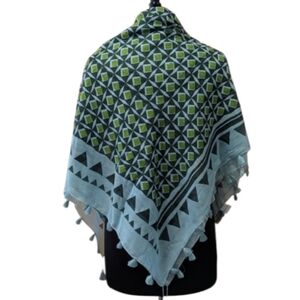 NWT Shiraleah Large Azul Scarf Mint Boho Resortwear Tassel Fringe Scarf